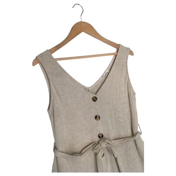 ee:some Romper Womens S Linen Cotton Belted Sleeveless Button Front Summer Beige - Picture 5 of 10